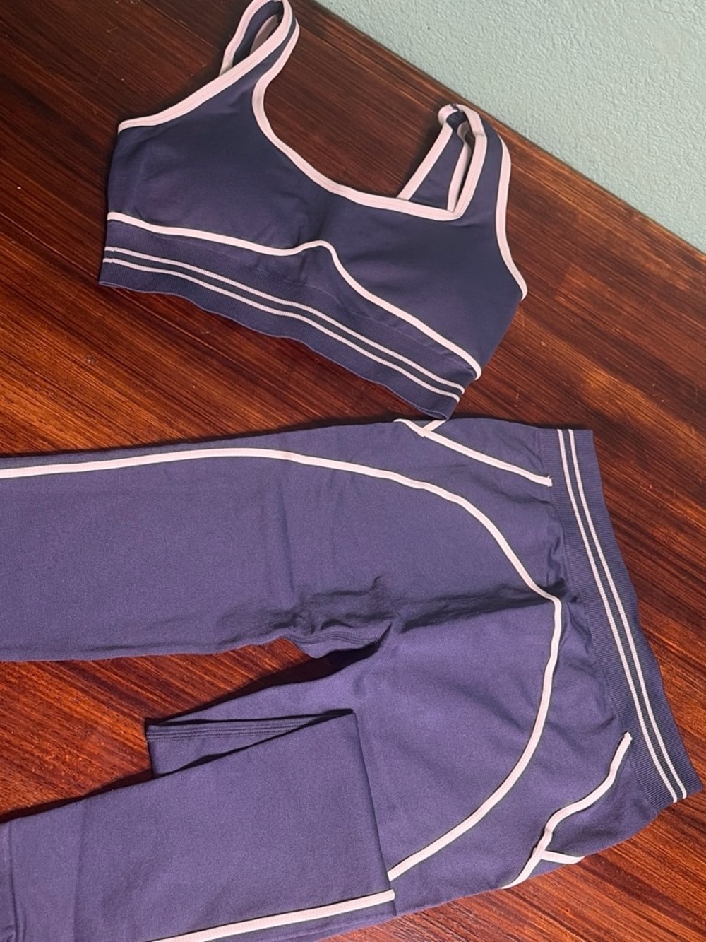 Girls Navy Active Leggings and Crop Top Set with Pink Trim